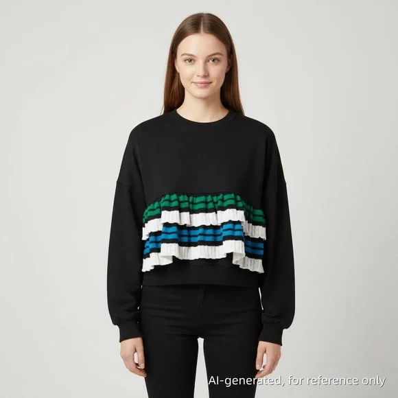 Black and Multicolor Ruffle Sweatshirt - Picture 2 of 11